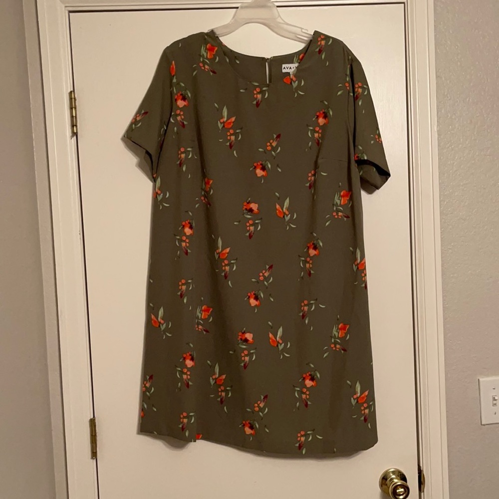 Women’s olive green with floral pattern dress